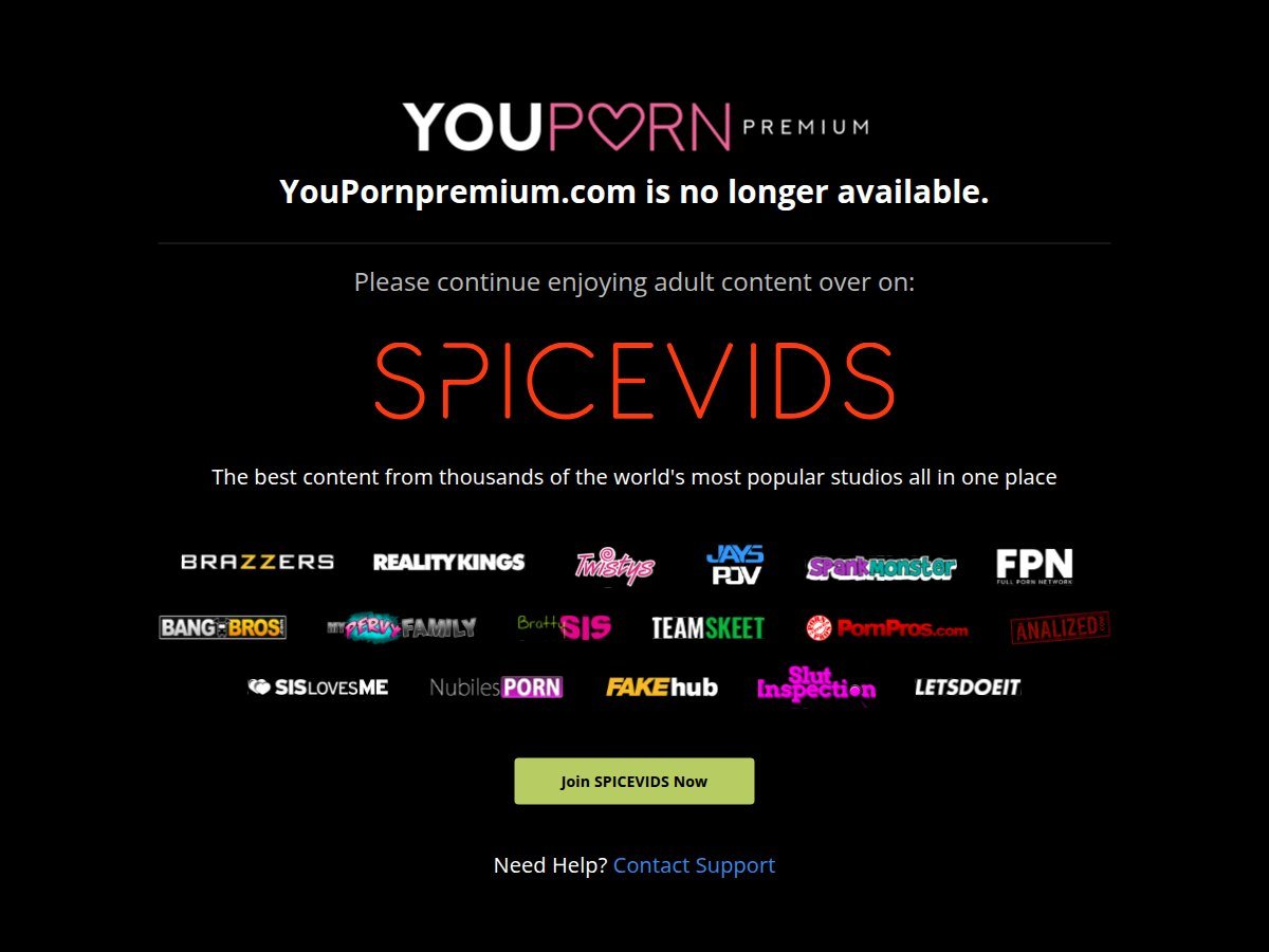 A youpornpremium.com megszűnéséről szóló oldal, amely a SPICEVIDS felé mutat